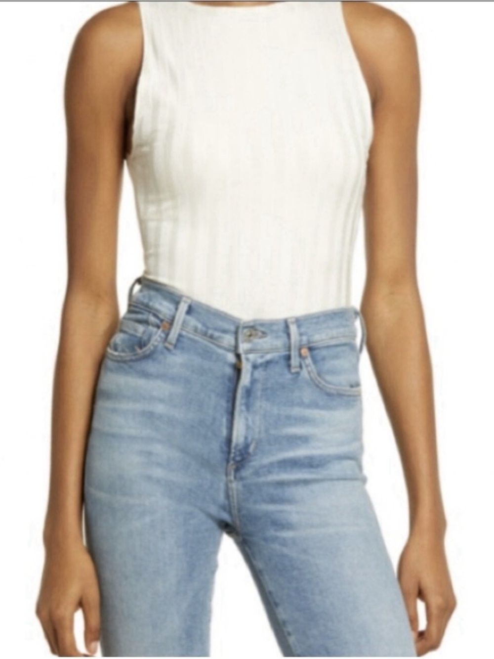 Reformation Ribbed Isabel Bodysuit Ivory Size XL